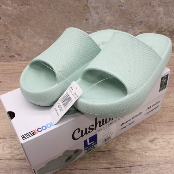 32 Degrees Cool Cushion Slides Unisex Large L Green Mint Comfortable Summer NIB - Picture 4 of 10
